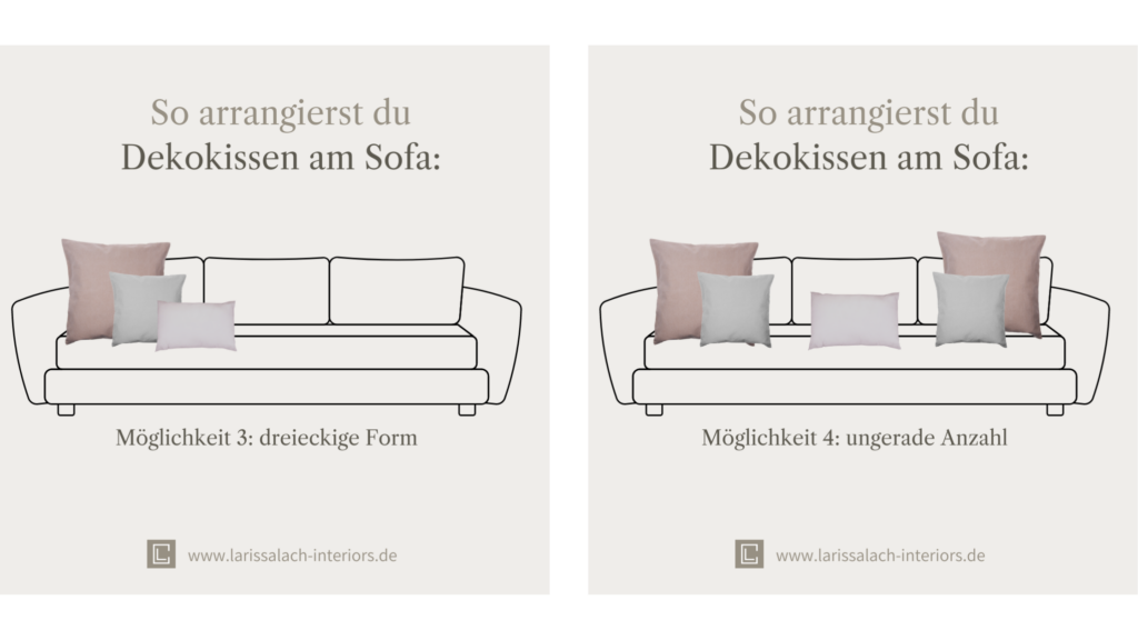 Tipps wie man am Sofa die Kissen optimal arrangiert kann.